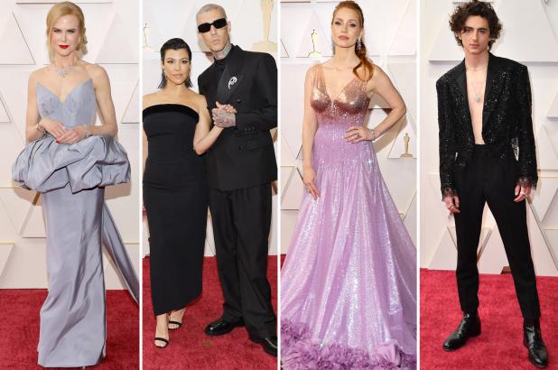 Nicole Kidman, Kourtney Kardashian, Travis Barker, Jessica Chastain and Timothée Chalamet on the Oscars 2022 red carpet.